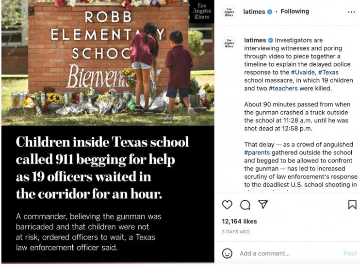 LA Times Instagram post featuring Jameela Jamil — highest-reach post